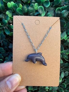 Hand Crafted Blue Goldstone Dolphin Necklace